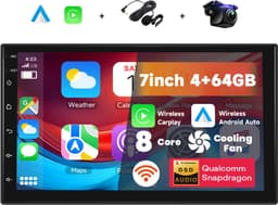 Boscer Autoradio 2DIN Universeel – 8-Core, 4+64GB – Android 15 – Draadloze Apple CarPlay & Android Auto – 7 Inch HD IPS Touchscreen – Interne Koeling – GPS Navigatie – Bluetooth, USB, WiFi & MP5 – Achteruitrijcamera & Microfoon — thumbnail 1