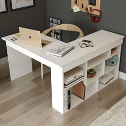 Vente-unique Hoekbureau met opbergruimte - Kleur: Wit - LILEUL — thumbnail 2