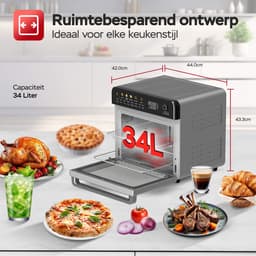 TurboTronic AFO330 AirChef Pro – Airfryer Oven – 34L – 19 Programma’s – 40°C tot 230°C – Heteluchtoven – 2100W – RVS – Multi Smart Oven - Zilver — thumbnail 3