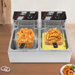 Elektrische Friteuse - Dubbele Tank - Dompel Frituurpan - Professionele Frituurmachine - Roestvrijstaal - 2 x 6L Capaciteit - 2 x 2500W Vermogen - Temperatuurregeling - Voor Friet, Snacks, Kip, Garnalen - Horeca & Thuisgebruik — thumbnail 2