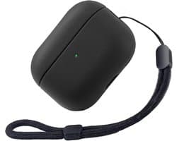 Crrynuo- AirPods 4e generatie beschermhoes - voor Apple AirPods 4 met polsband beschermhoes- leren touch design AirPods 4 beschermhoes (zwart)