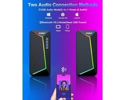 QPFO® Bluetooth PC speakers - 2.0 USB powered computer speakers met Bluetooth 5.3 - R40 stereo luidsprekers voor laptop en desktop