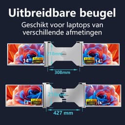 Virello® Portable Monitor Pro 2025 - 2x Full‑HD IPS 14″ scherm - Voor Laptops van 14" t/m 17.3" - Laptopscherm uitbreider - USB-C/USB-A & HDMI - Inclusief Hoes & Kabels - Zwart - 2 jaar garantie — thumbnail 4