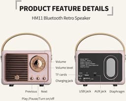 Retro bluetooth speaker- vintage decor - draagbare draadloze bluetooth speaker - Roze — thumbnail 3