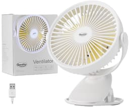Ventilator met Clip - USB - 360° Draaibaar - Tafelventilator - Eenvoudige bevestiging - 2600 mAh Accu Batterij - Extra Stil - Wit - Qwality® — thumbnail 1