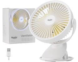 Ventilator met Clip - USB - 360° Draaibaar - Tafelventilator - Eenvoudige bevestiging - 2600 mAh Accu Batterij - Extra Stil - Wit - Qwality® — afbeelding 1