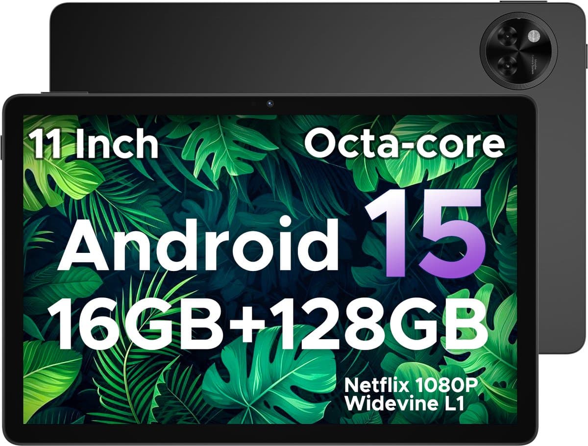 DOOGEE Tablet U11-Android 15 -11 inth 90 Hz-16 GB RAM+ 128 GB ROM/TF 2TB - Dubbele boxluidsprekers - 8580 mAh - Face ID - 5G WiFi - Widevine L1 - GPS - Zwart — afbeelding 1