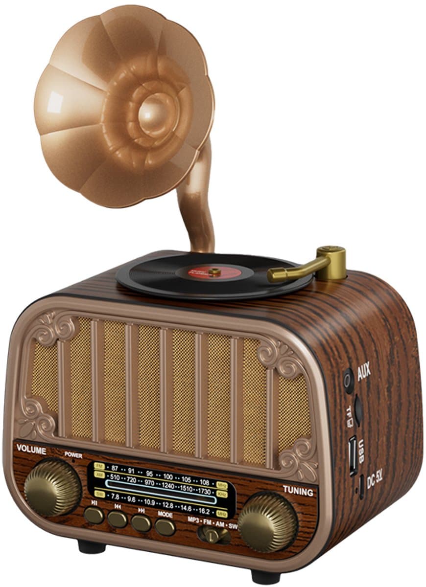 Vintage Draagbare Draadloze Radio - AM/FM/SW Radio Met Bluetooth - Met USB en Oplaadbare Batterij - Antenne, AUX & TF Kaart Afspeelbaarheid - Draadloze Connectiviteit - Geschikt Voor Ouderen - Ideaal voor Thuis & Buitengebruik - Perfect Cadeau — afbeelding 1