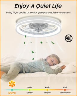 RFWR® Stille plafondventilator met licht en afstandsbediening, 48 cm, dimbaar, moderne ronde ventilator voor slaapkamer en woonkamer — thumbnail 5