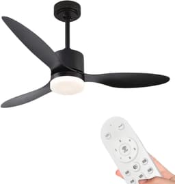 Nivard Plafondventilator - Met Verlichting - Plafond Ventilator - Met Lamp - Plafonniere Met Ventilator - Met Licht - Zwart - 132cm — thumbnail 1