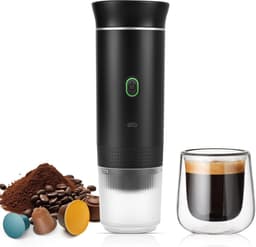 Draagbaar Koffiezetapparaat - Geschikt Voor Onderweg - Draagbare Reis Espressomachine - Oplaadbaar - 12v Oplaadbare Espressomachinemet Voor Kamperen En Auto - Draagbare Koffiemachine - Zwart — thumbnail 1