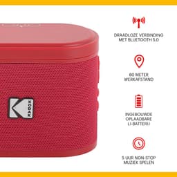 Kodak SoundBrix Bluetooth Speaker – Draadloze Muziek Box – 5W RMS – Rood — thumbnail 2