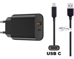 OneOne 20W snellader met 2 poorten + 1,0m sterke USB C kabel. PD lader. Oplader adapter past op Sony Xperia 10, 10 II (2), 10 III (3), 10 III Lite (3), 10 IV (4), 10 V (5), 10 VI (5), 10 Plus
