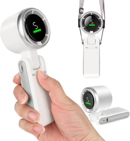 Mini Ventilator Draagbaar – Tafelventilator & Nekventilator –3600mAh – 5 Snelheden – Handventilator met LCD Display – Oplaadbaar – Sterke Windkracht – 180° Verstelbaar – Wit — thumbnail 1