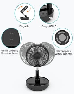 RFWR® Draagbare oscillerende tafel- en staande ventilator met afstandsbediening, opvouwbaar en USB-oplaadbaar, 4 snelheden — thumbnail 3