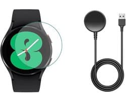 Strap-it Bundel Screenprotector + Oplader - Geschikt voor Samsung Galaxy Watch 4 40mm - USB Oplaadkabel - Glasplaatje - Krasbestendig - Bescherming - Smartwatch Accessoires - 2 in 1 Bundel