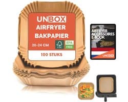 Airfryer Bakpapier - 20-24 cm - Airfryer Accessoires - Airfryer Bakjes voor Airfryer XXL - Airfryer Bakpapier Vierkant voor Heteluchtfriteuse - 100 stuks
