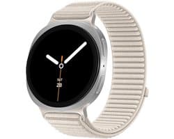 Stravo Nylon bandje - Geschikt voor Samsung Watch 8 - Smartwatch horlogeband met geweven structuur en klittenband voor Samsung Watch 8 40mm / Samsung Watch 8 44mm / Samsung Watch 8 Classic 46mm - Starlight
