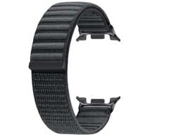 Stravo Wave Nylon bandje - Geschikt voor Samsung Watch 8 - Smartwatch horlogeband met golvende lus en klittenband voor Samsung Watch 8 40mm / Samsung Watch 8 44mm / Samsung Watch 8 Classic 46mm - Grafiet