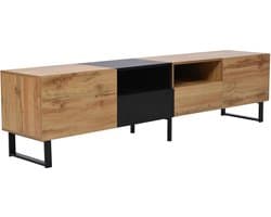 TV-meubel opbergkast geschikt voor 50-59 inch televisies met 1 open vak 2 lades en 2 klepdeuren Harmonieus kleurenschema in twee tinten 190x38x48 cm houtkleur + zwart