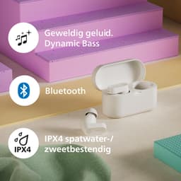 PHILIPS TAT3509 Noise Cancelling True Wireless In-Ear Bluetooth Oortjes - Klein, Natuurlijk geluid, Dynamische bas, Oplaadcase, Heldere gesprekken, Ideaal voor woon-werkverkeer en sporten - Wit — thumbnail 5
