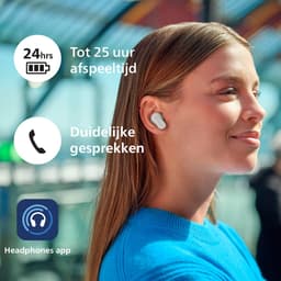 PHILIPS TAT3509 Noise Cancelling True Wireless In-Ear Bluetooth Oortjes - Klein, Natuurlijk geluid, Dynamische bas, Oplaadcase, Heldere gesprekken, Ideaal voor woon-werkverkeer en sporten - Wit — thumbnail 7