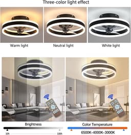 RFWR® Kleine Led Plafondventilator met Licht - 40 cm, 6 Snelheden, Dimbaar en Omkeerbaar, 3 Kleurtemperaturen, Zwart — thumbnail 3
