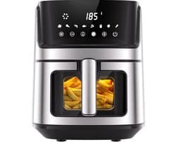 Royalty Line® AF21708D Airfryer XXL - 6.5 Liter Heteluchtfriteuse XL - 1700W - Digitaal Airfryers Met Kijkvenster - 8 Voorgeprogrammeerde Programma's - Zwart / RVS