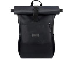 - Rolltop Rugzak voor dames en heren - Ruime Laptoprugzak voor 17.3-inch laptop - Stijlvolle dagrugzak, waterdicht en anti-diefstal - Moderne Schoolrugzak met USB-oplaadpoort - Praktische universiteit reisrugzak (Zwart-26L) Rugzak