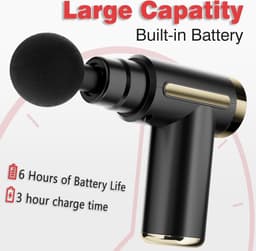 Mini Massage Gun Deep Tissue, 6 Snelheden Draadloze Handheld Spier Massager met 4 Hoofden, Super Stil Oplaadbaar Apparaat Pijnverlichting, Geschenken — thumbnail 3