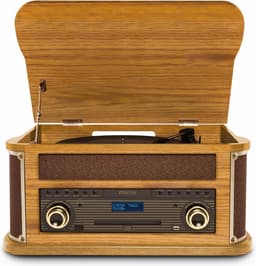 Retro platenspeler Bluetooth - Fenton Memphis - Met FM en DAB radio - Cassette speler - Lichtbruin — thumbnail 2