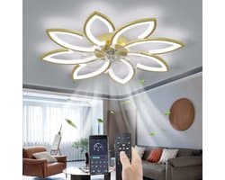 8 Sterren Plafondlamp Met Ventilator - Goud - Met Afstandsbediening - Smart lamp - Dimbaar Met App - 6 Standen Ventilator - Woonkamerlamp - Moderne lamp - Plafoniere — afbeelding 1