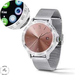 Digital Nativez dames smartwatch horloge zilverkleurig met echte zirkonia’s | incl. extra, makkelijk verstelbare, horlogeband | geschikt voor Iphone en Android | met o.a. NL menu| incl. luxe giftbox – kado — thumbnail 1