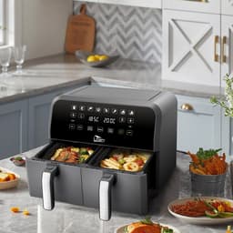 Uten Dubbele Airfryer - Hetelucht friteuse - Airfryer XXL - 2 x 4 liter - 8 Programma's - Dual cook functie - 4 Accesoires - 40 tot 200°C - 1700 watt - Grijs zwart — thumbnail 7