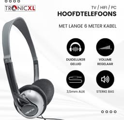 TronicXL TV hoofdtelefoon met 6m lange kabel - hoofdband stereo koptelefoon - jack plug 3,5mm - Perfect als televisie-hoofdtelefoon, ook voor senioren — thumbnail 2