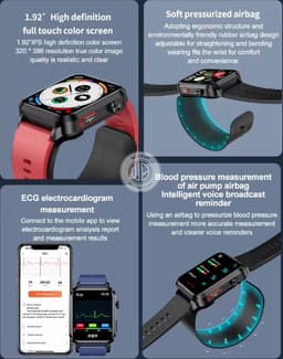 WizBay Premium Select® Smartwatch Dames Heren 1.92inch - Glucose Meting - Airbag Blooddruk - ECG - Urinezuur Bloedlipiden Meting - O2 - Multiple Sport Modi - Message - Alu Mat Zwart Case - Smartwatches - Zwarte TPU Band — thumbnail 3