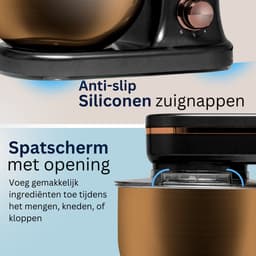 BluMill Keukenmachine - RVS - 6 Snelheden - Keukenmachine met kom - 5 Liter - met Accessoires - 1200W - Zwart / Rosé Goud — thumbnail 3