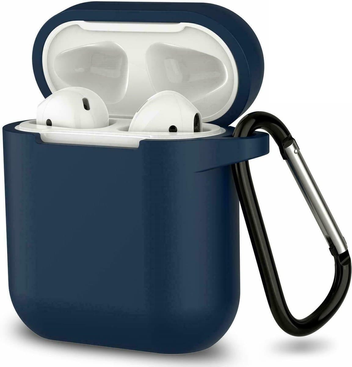 Hoesje geschikt voor Airpods 1 / Airpods 2 - Schokbestendig siliconen Case Silicone met clip - Donkerblauw — afbeelding 1