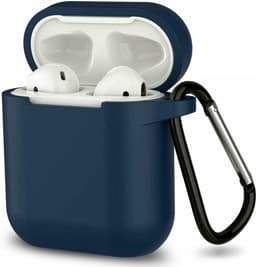 Hoesje geschikt voor Airpods 1 / Airpods 2 - Schokbestendig siliconen Case Silicone met clip - Donkerblauw — thumbnail 1