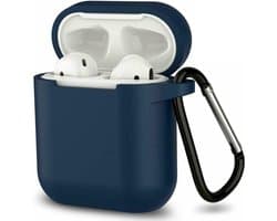 Hoesje geschikt voor Airpods 1 / Airpods 2 - Schokbestendig siliconen Case Silicone met clip - Donkerblauw
