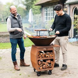 RJRoyal Living Plancha grill BBQ Companero XXL cortenstaal 2.0 grillring met houtopslag vuurschaal buitenkeuken grillring corten staal — thumbnail 5