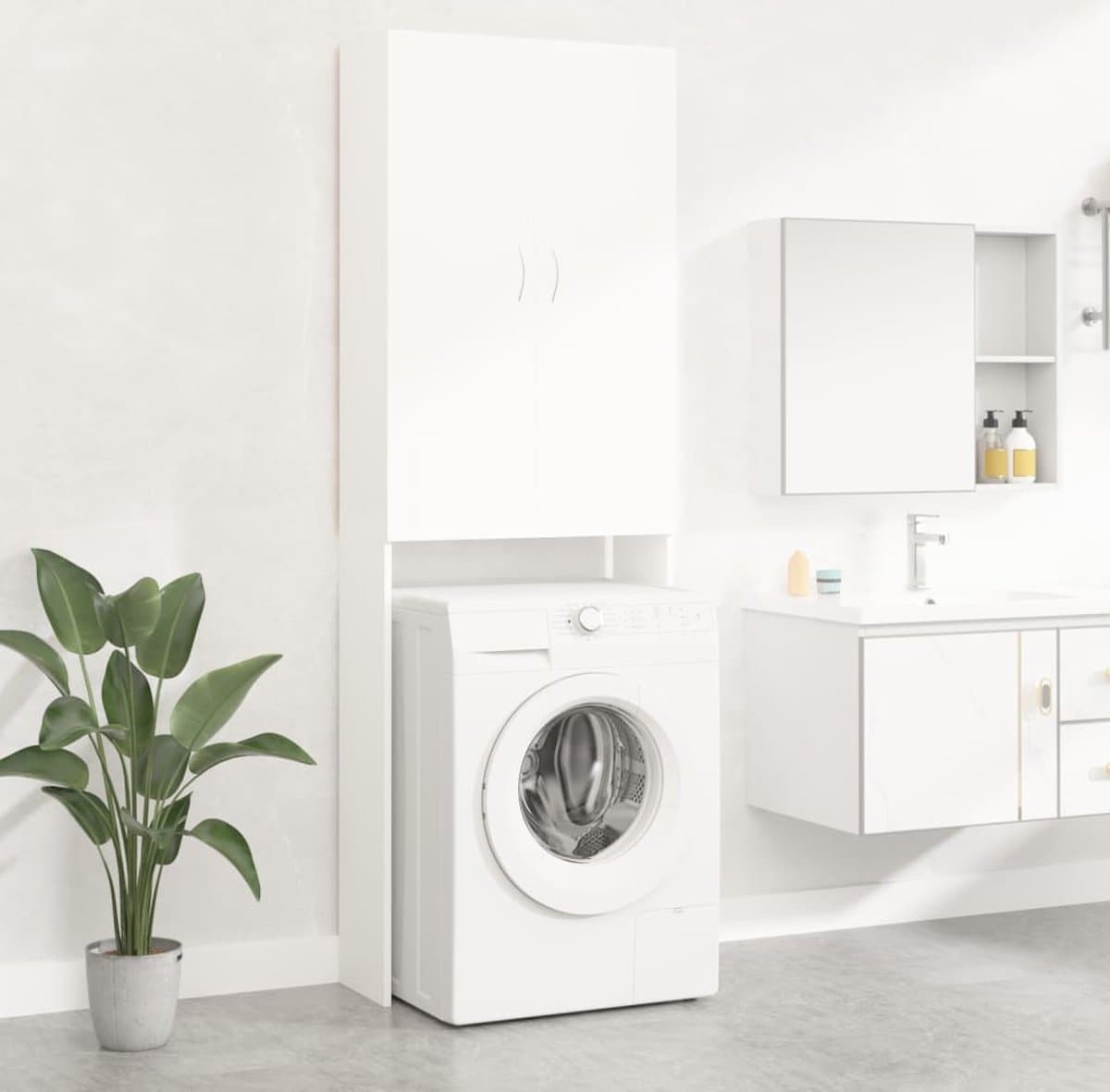 Wasmachine ombouw - Kast - Opbouwmeubel - Verhoger - Wasmachine meubel - Opbergkast - Hout - Wit — afbeelding 1