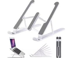 Laptop Standaard Verstelbaar - Aluminium en Kunstof - Extra Stevig - Hoge Kwaliteit - Met Opberg Zakje - 6 standen verstelbaar - Wit - OXILO