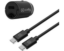 Celly Auto lader+ kabel USB-C>USB-C - Power Delivery technologie - Speciale handgreep - 1 Meter