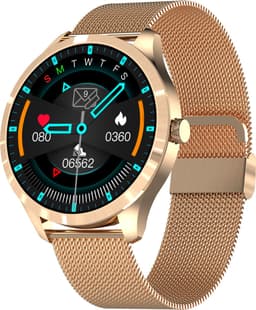 Belesy® Y8 Pro 2022 - Smartwatch Dames - Smartwatch Heren - Android - IOS - Horloge - 1.28 inch - Kleurenscherm - Stappenteller - Bloeddruk - Hartslag - 75+ Wijzerplaten - Sporten - Staal - Goud - Moederdag — thumbnail 2