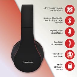 PowerLocus P1 Bluetooth Koptelefoon – Draadloos – Over Ear – Met Microfoon – Inklapbaar - incl. Hoes – Zwart/Rood — thumbnail 11
