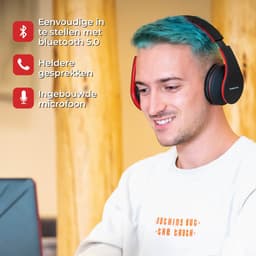 PowerLocus P1 Bluetooth Koptelefoon – Draadloos – Over Ear – Met Microfoon – Inklapbaar - incl. Hoes – Zwart/Rood — thumbnail 8