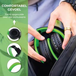 PowerLocus P1 Bluetooth Koptelefoon – Draadloos – Over Ear – Met Microfoon – Inklapbaar - incl. Hoes – Zwart/Groen — thumbnail 11
