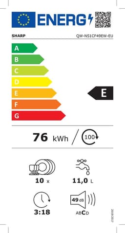 Sharp QWNS1CF49EWEU - vrijstaande vaatwasser - energie label E - 4 programma's - 45 cm - wit — thumbnail 2