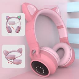 TDR- Draadloze Bluetooth koptelefoon - Over-Ear Koptelefoon voor Kinderen - Met Led Kat Oortjes - Bekend van TikTok - Roze — thumbnail 10